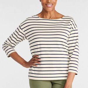 LL Bean Heritage Mariner Top, Boatneck Three-Quarter-Sleeve Stripe, XL, cotton